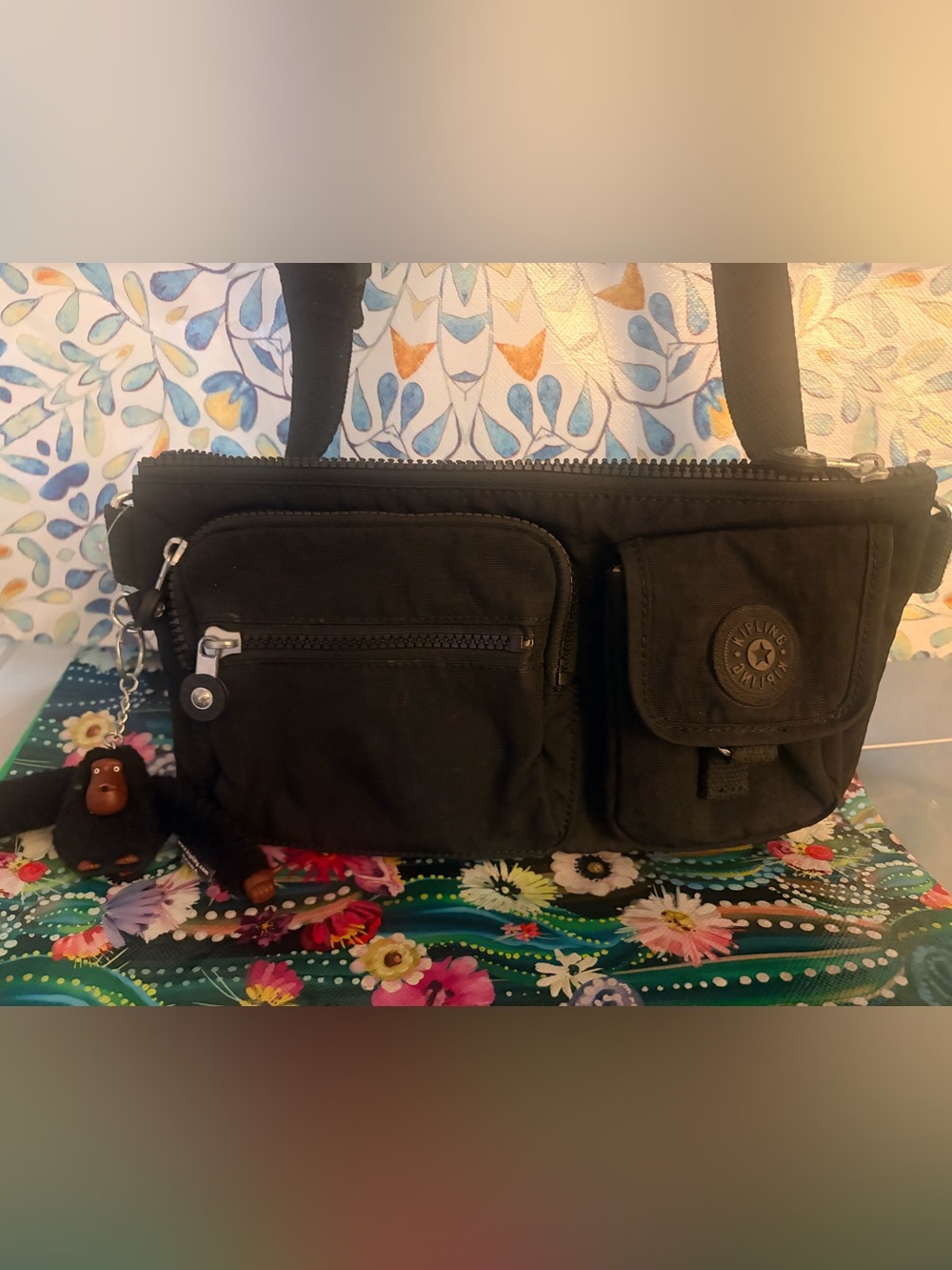 Kipling Black Nylon fanny belt bag with Monkey Keychain
